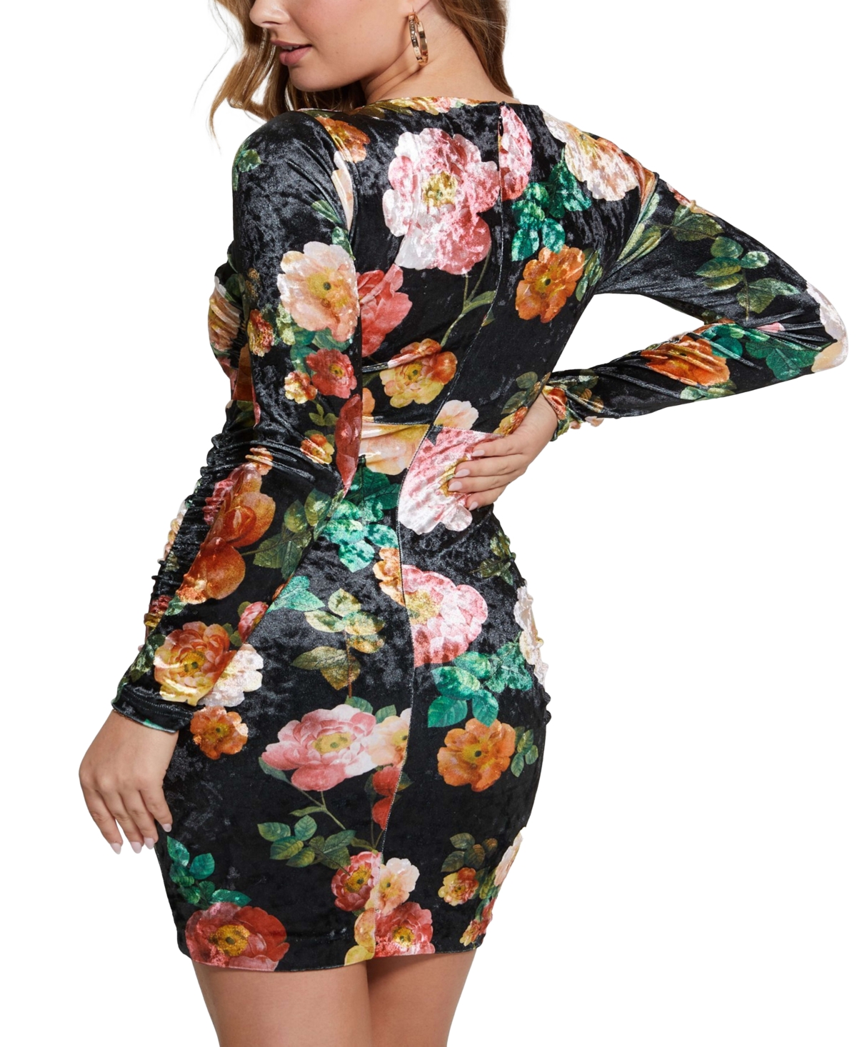 Shop Guess Women's Tess Velvet Floral-print Bodycon Dress In Peony Charm Print Black