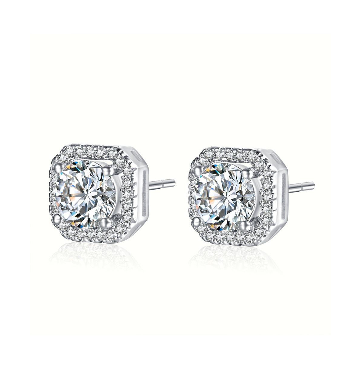 Crystal Stud Earrings for Women - Silver