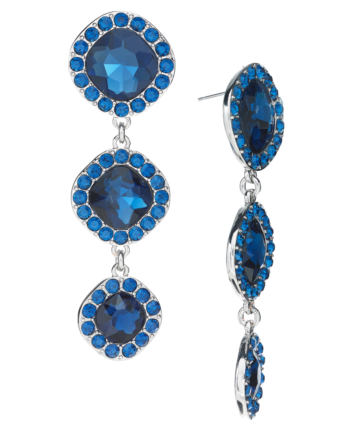Shop Inc International Concepts Round Crystal Triple Drop Earrings, Created For Macy's In Blue