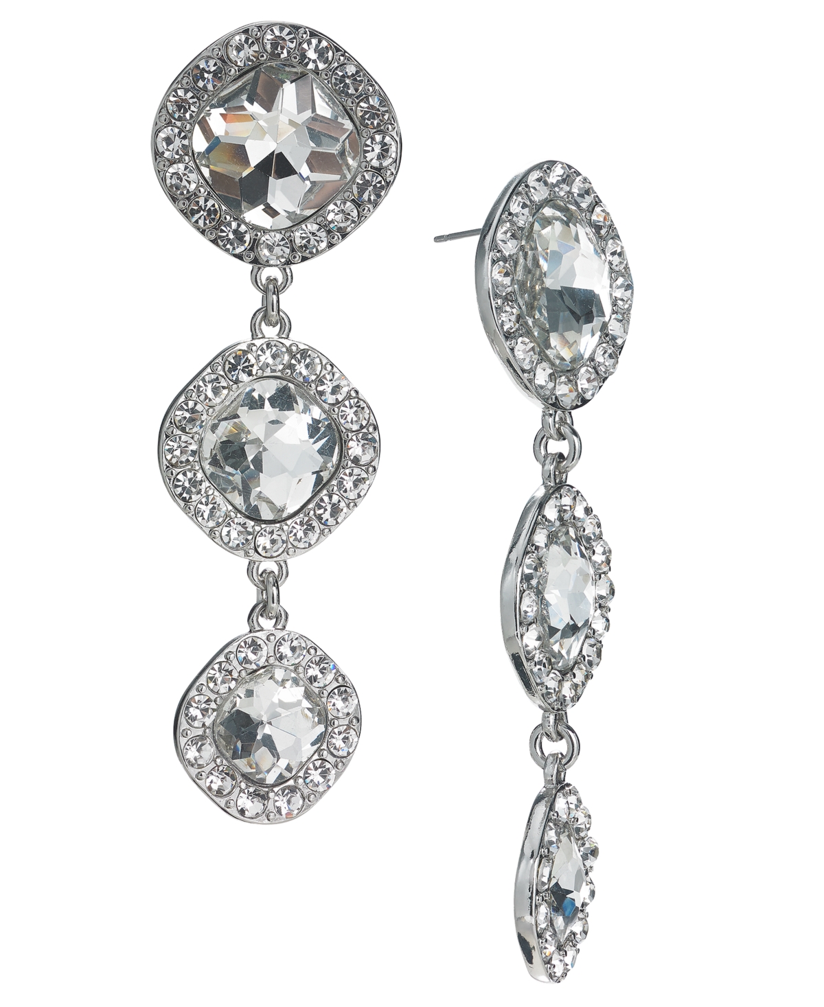 Shop Inc International Concepts Round Crystal Triple Drop Earrings, Created For Macy's In Silver