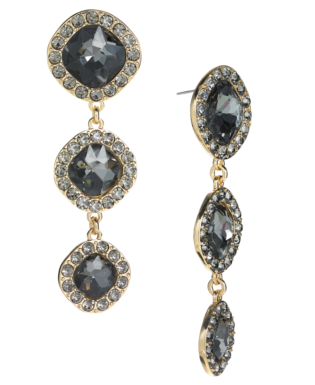 Shop Inc International Concepts Round Crystal Triple Drop Earrings, Created For Macy's In Black