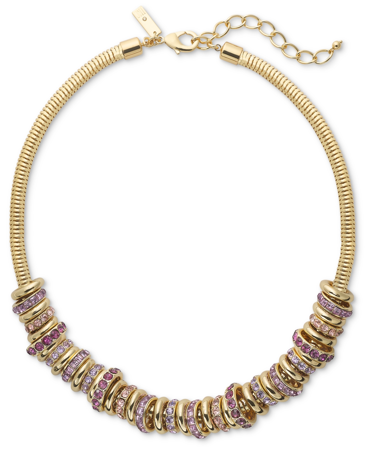 Shop Inc International Concepts Gold-tone Crystal Ring Stacked Necklace, 19" + 3" Extender, Created For Macy's In Purple