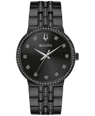 Men's Classic Crystal Black-Tone Stainless Steel Bracelet Watch 40mm Gift Set