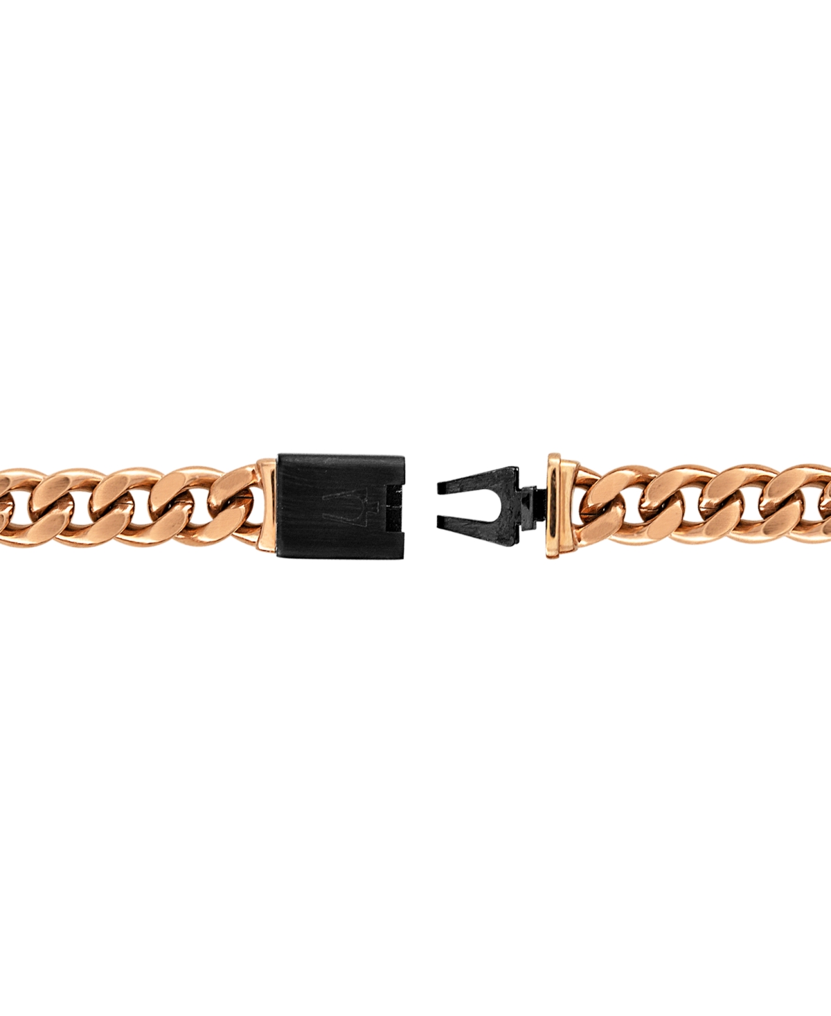 Shop Bulova Black & Rose Gold-tone Ip Stainless Steel Link 22" Necklace In Rose Gold Tone