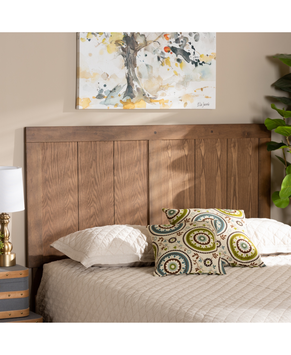 Baxton Studio Patwin Modern And Contemporary Transitional Full Size Finished Wood Headboard In Ash Walnut