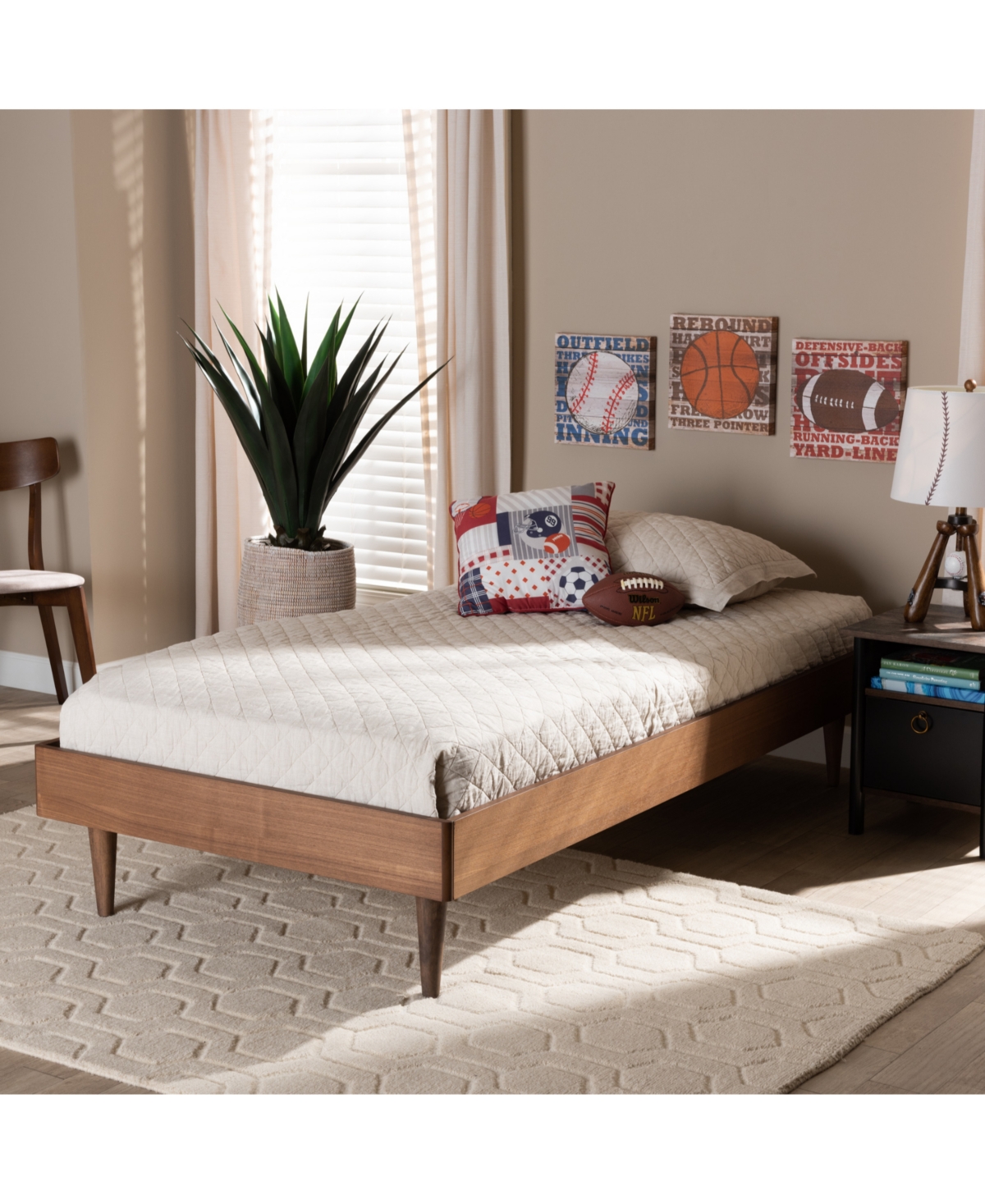 Baxton Studio Rina Mid-century Modern Twin Size Finished Wood Platform Bed Frame In Ash Walnut