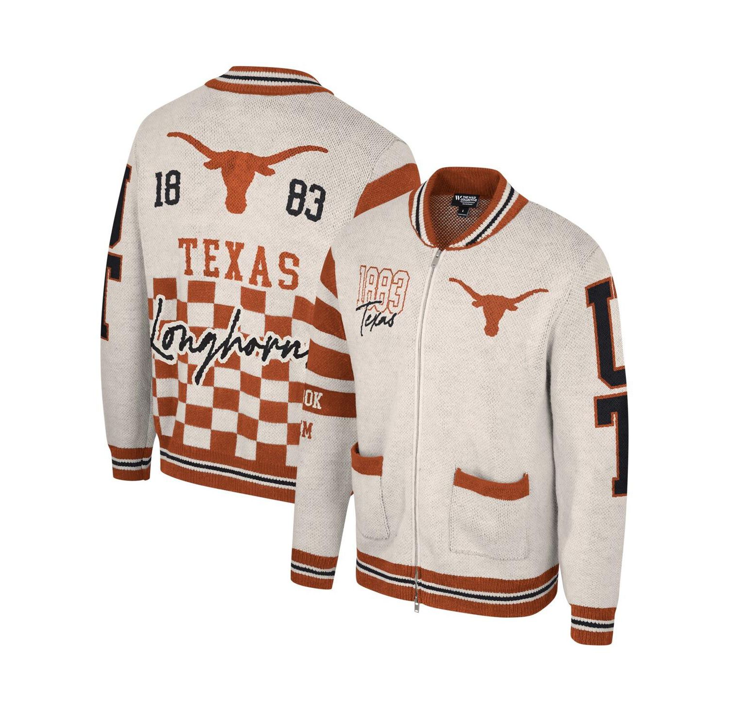 Men's and Women's Cream Texas Longhorns Jacquard Full-Zip Sweater