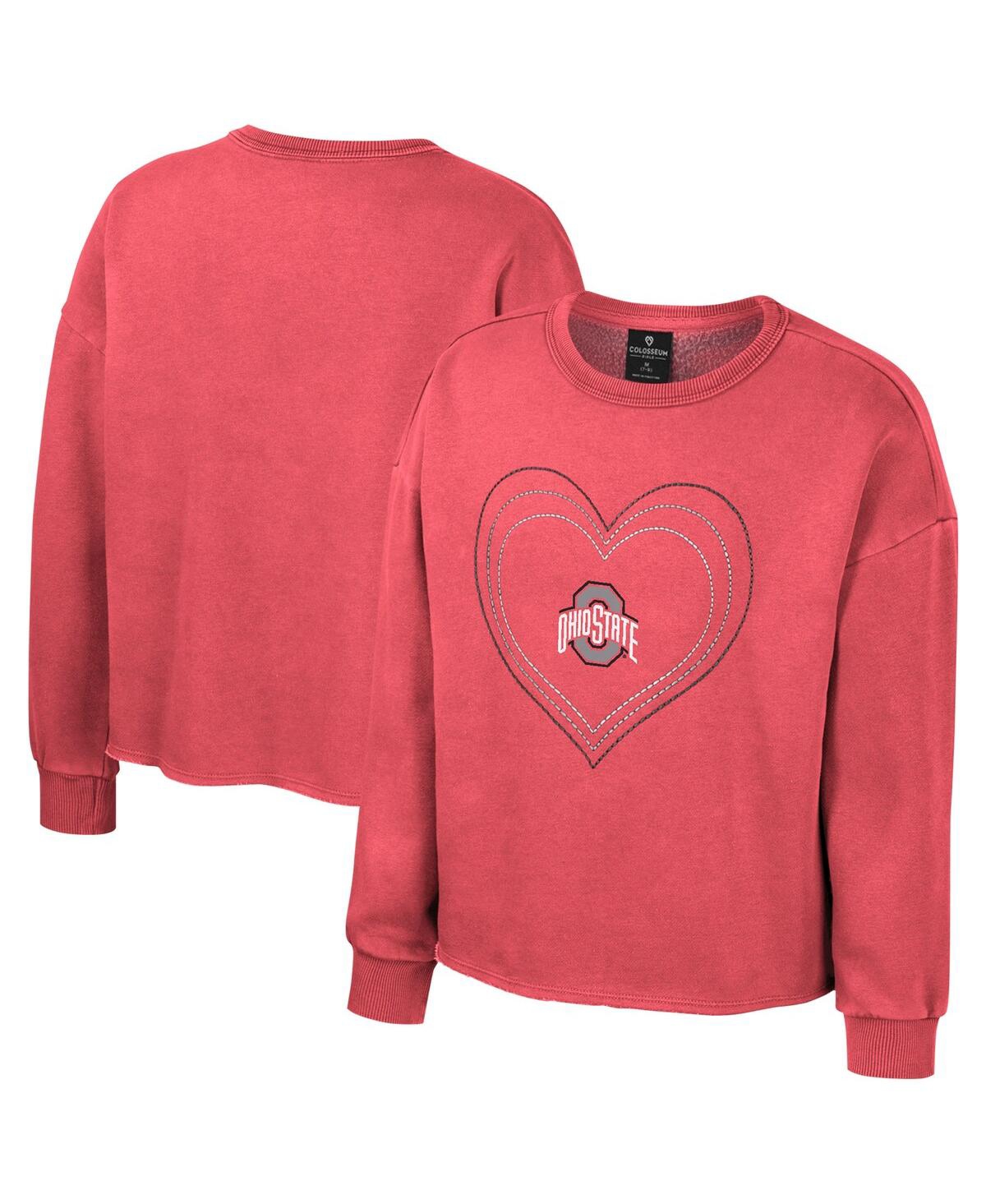 Shop Colosseum Big Girls  Scarlet Ohio State Buckeyes Audrey Washed Fleece Pullover Crewneck Sweatshirt