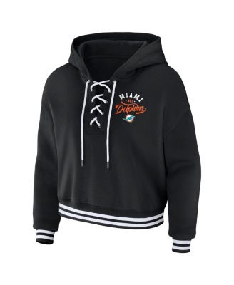 Women's Black Miami Dolphins Lace-Up Pullover Hoodie