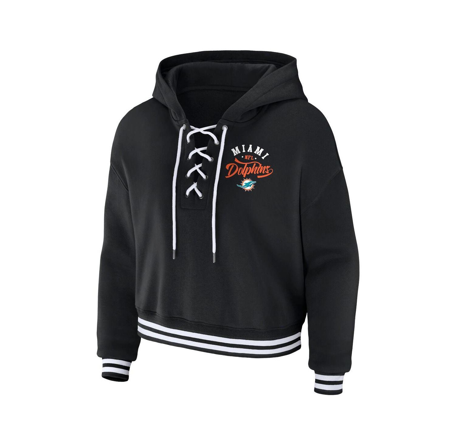 Women's Black Miami Dolphins Lace-Up Pullover Hoodie
