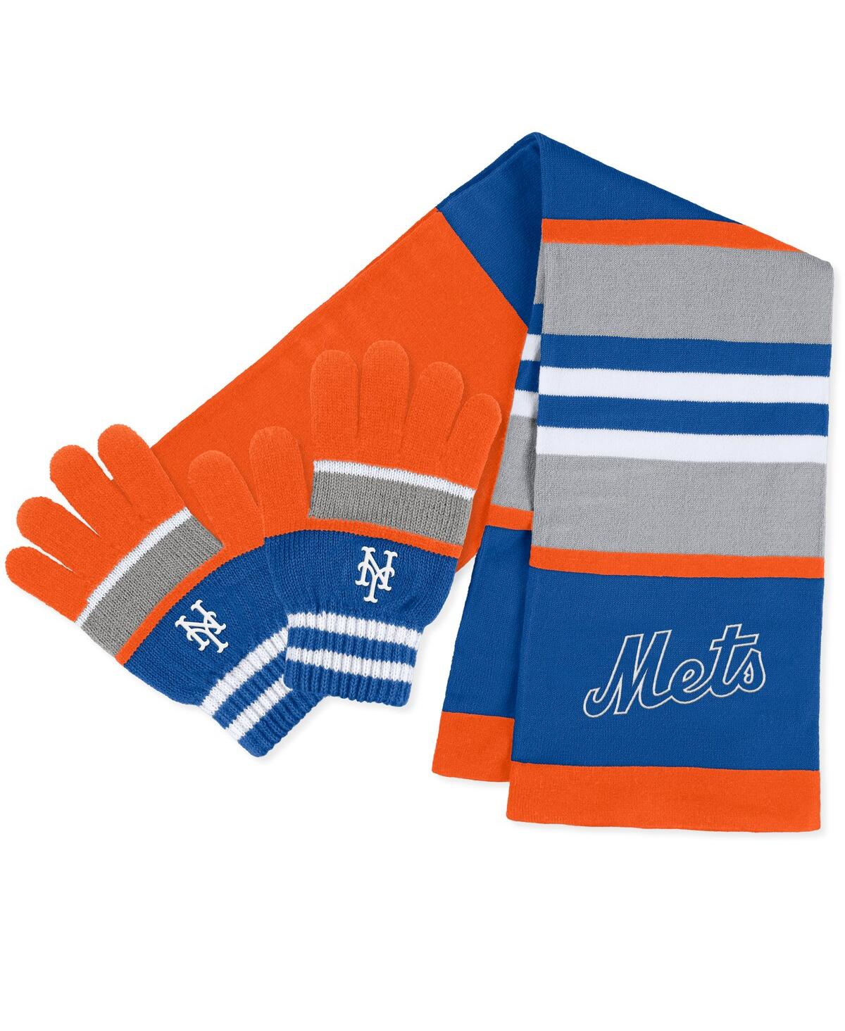 Wear By Erin Andrews Women's  New York Mets Stripe Glove And Scarf Set In Red,blue