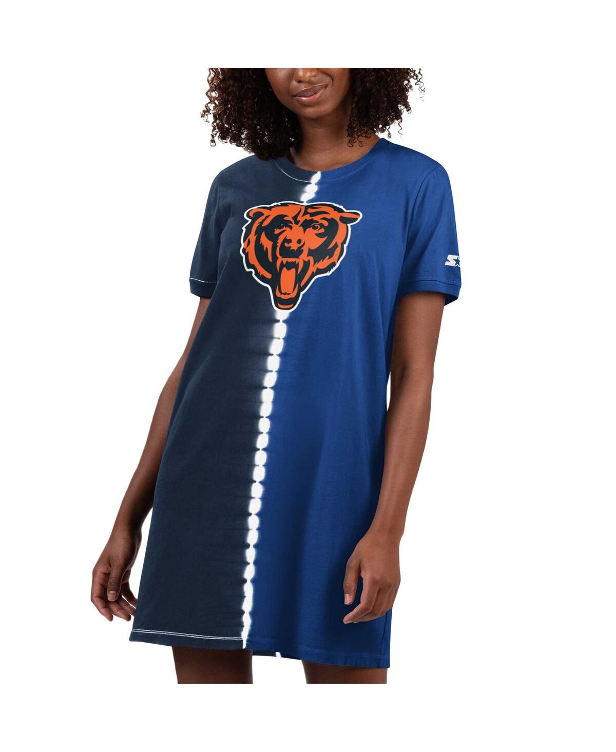 Shop Starter Women's  Navy Chicago Bears Ace Tie-dye T-shirt Dress