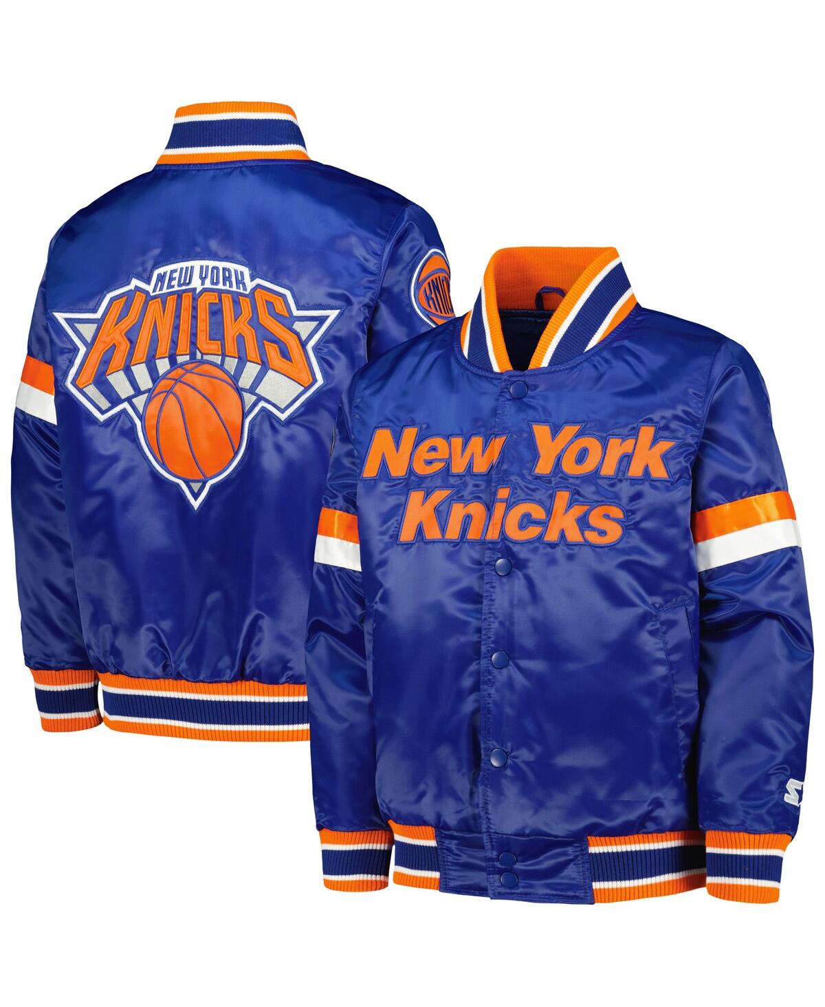 Starter Kids' Big Boys  Blue New York Knicks Home Game Varsity Satin Full-snap Jacket