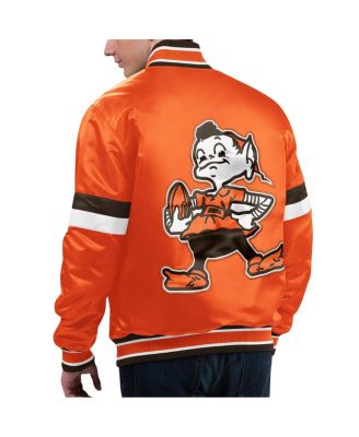 Men's Orange Distressed Cleveland Brown Gridiron Classics Home Game Satin Full-Snap Varsity Jacket