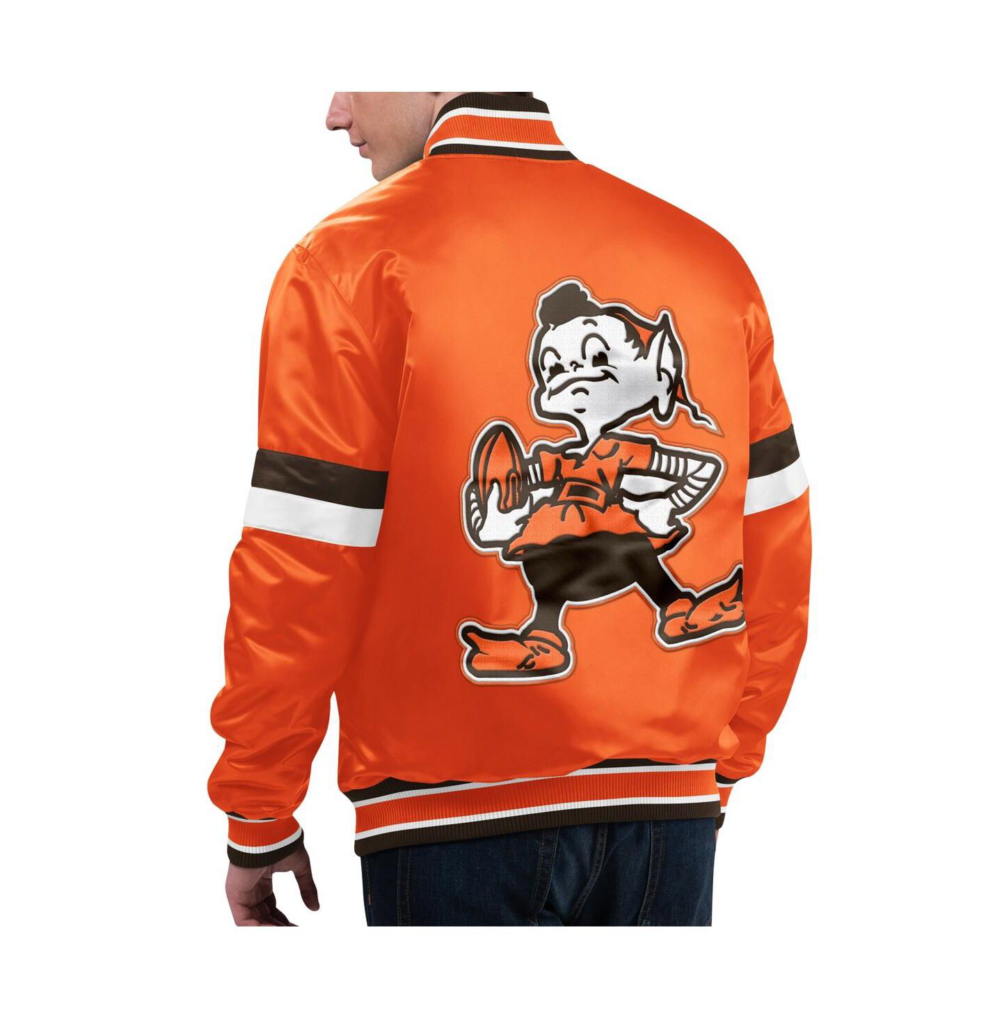Мужская куртка Starter Orange Distressed Cleveland Brown Gridiron Classics Home Game Satin Full-Snap Varsity — фото 2