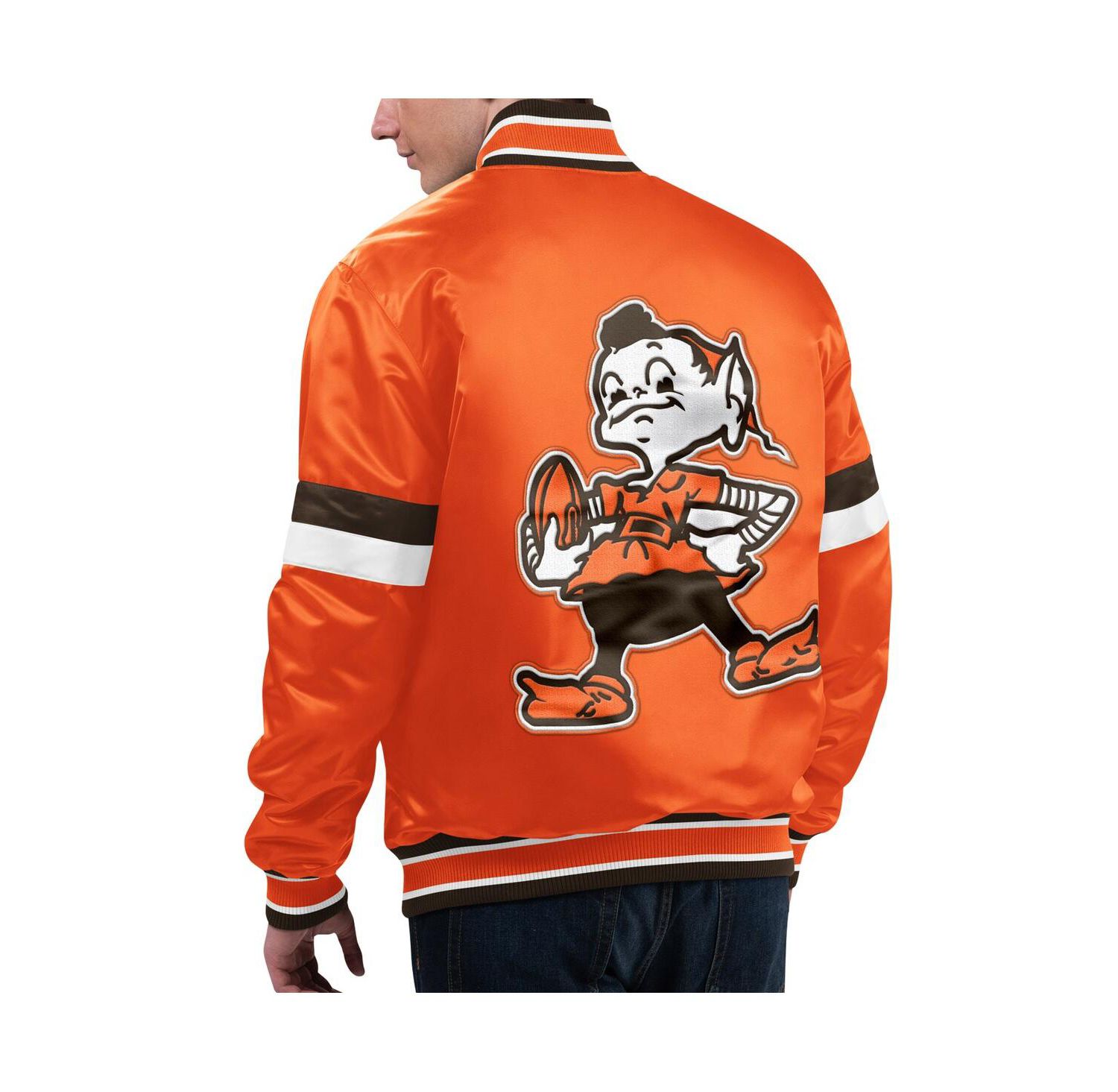 Men's Orange Distressed Cleveland Brown Gridiron Classics Home Game Satin Full-Snap Varsity Jacket