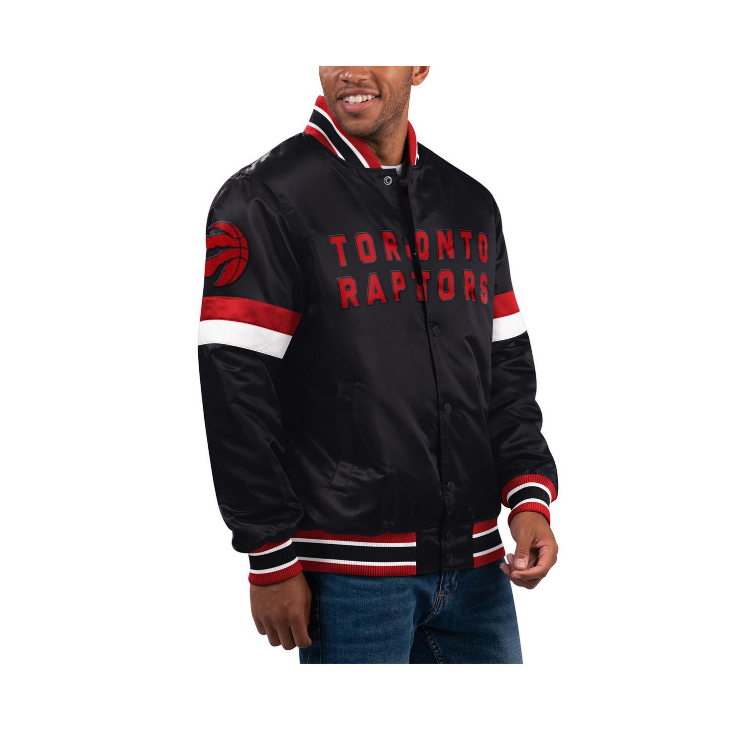 Men's Black Toronto Raptors Home Game Satin Full-Snap Varsity Jacket