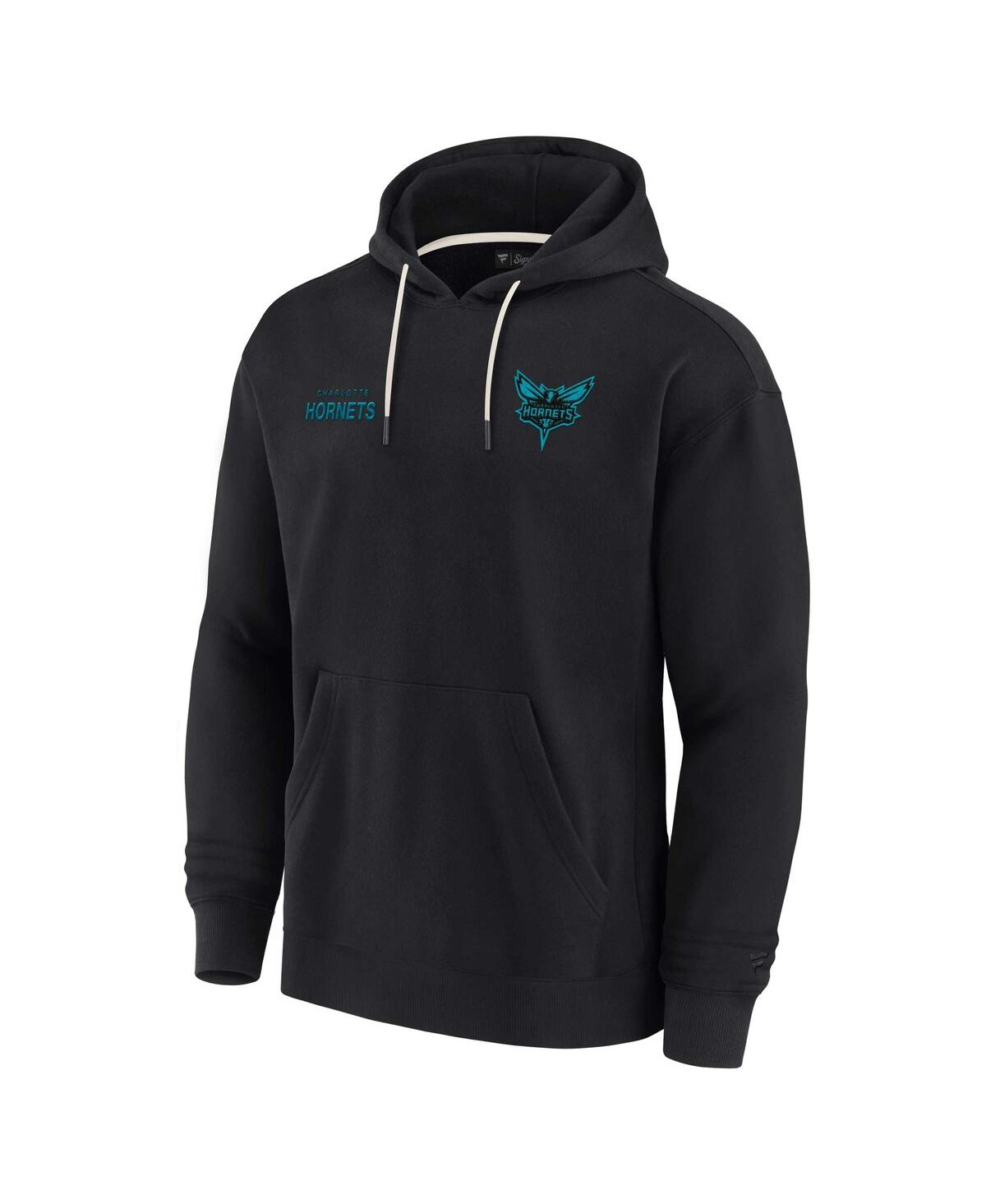 Shop Fanatics Signature Men's And Women's  Black Charlotte Hornets Super Soft Fleece Pullover Hoodie