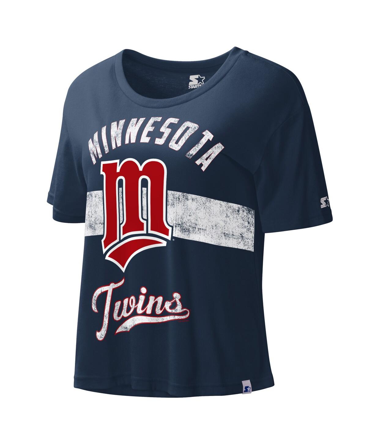 Shop Starter Women's  Navy Distressed Minnesota Twins Cooperstown Collection Record Setter Crop Top