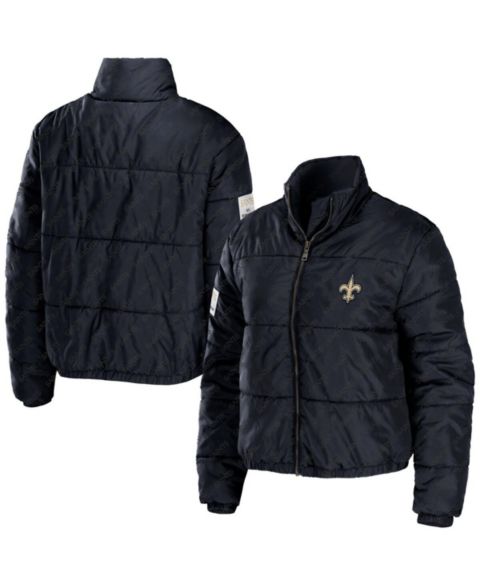 Женские куртки WEAR by Erin Andrews Women's Black New Orleans Saints Puffer Full-Zip Cropped Jacket