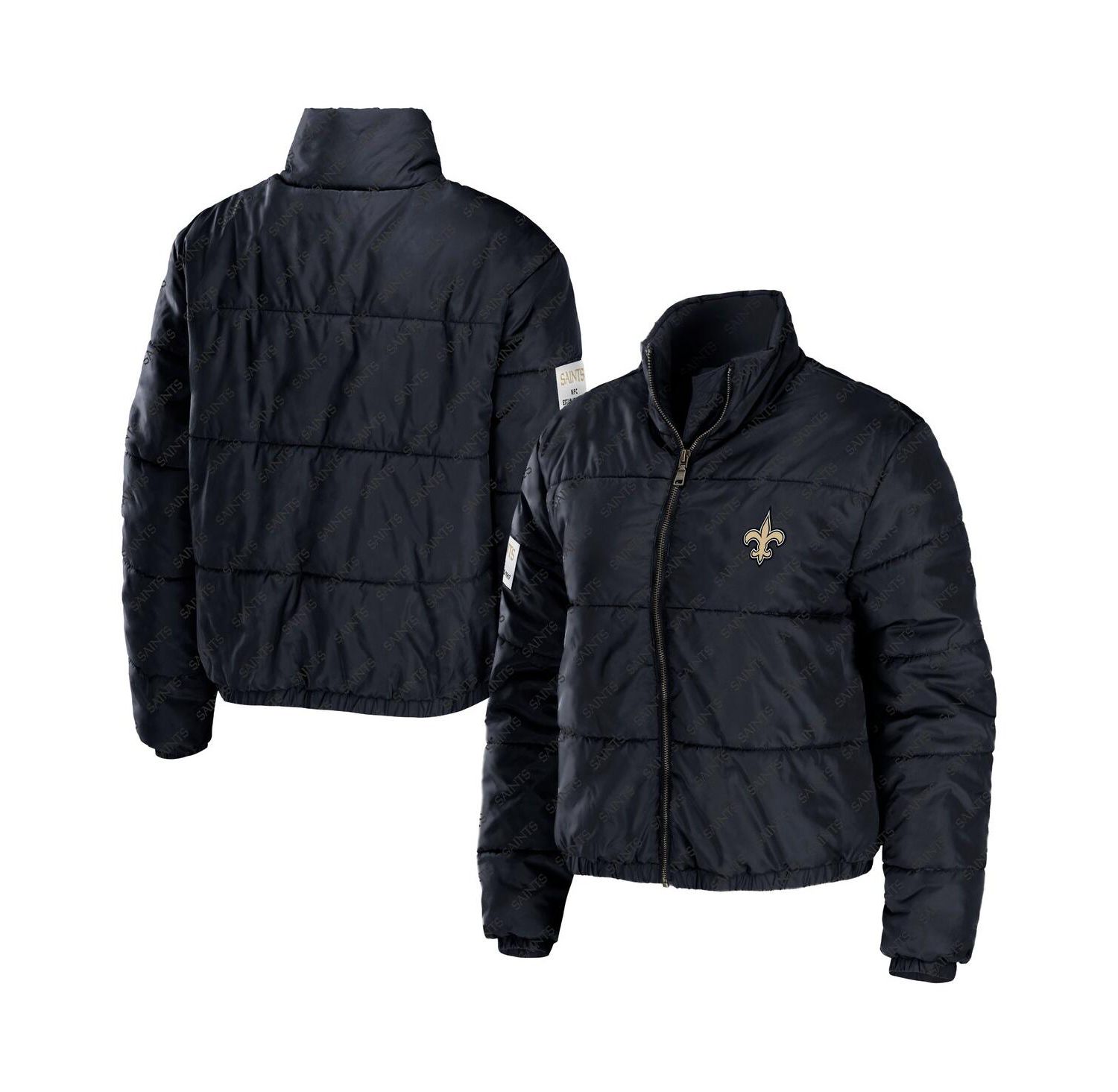 Women's Black New Orleans Saints Puffer Full-Zip Cropped Jacket