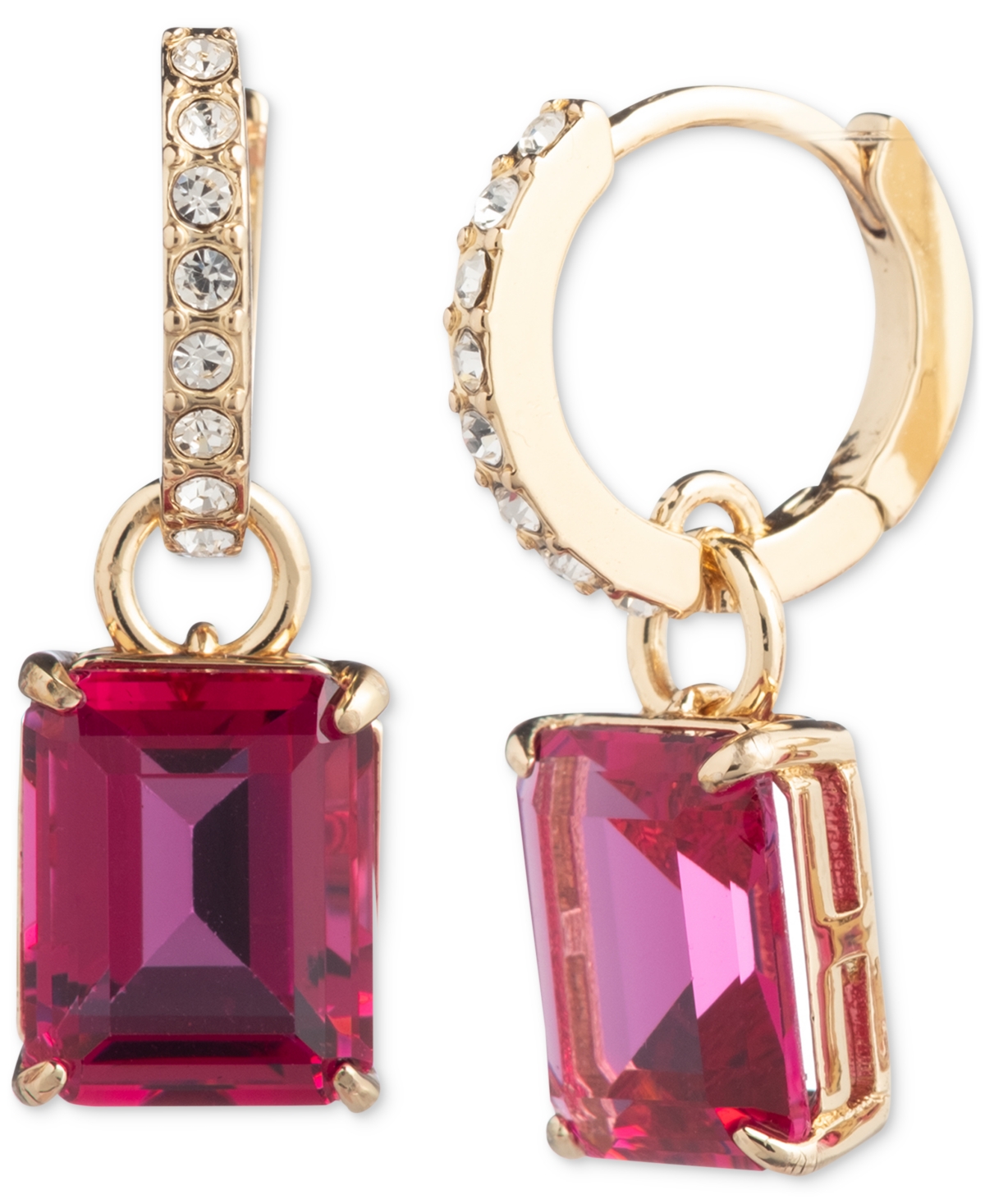 Gold-Tone Color Stone Charm Pave Huggie Hoop Earrings - Pink