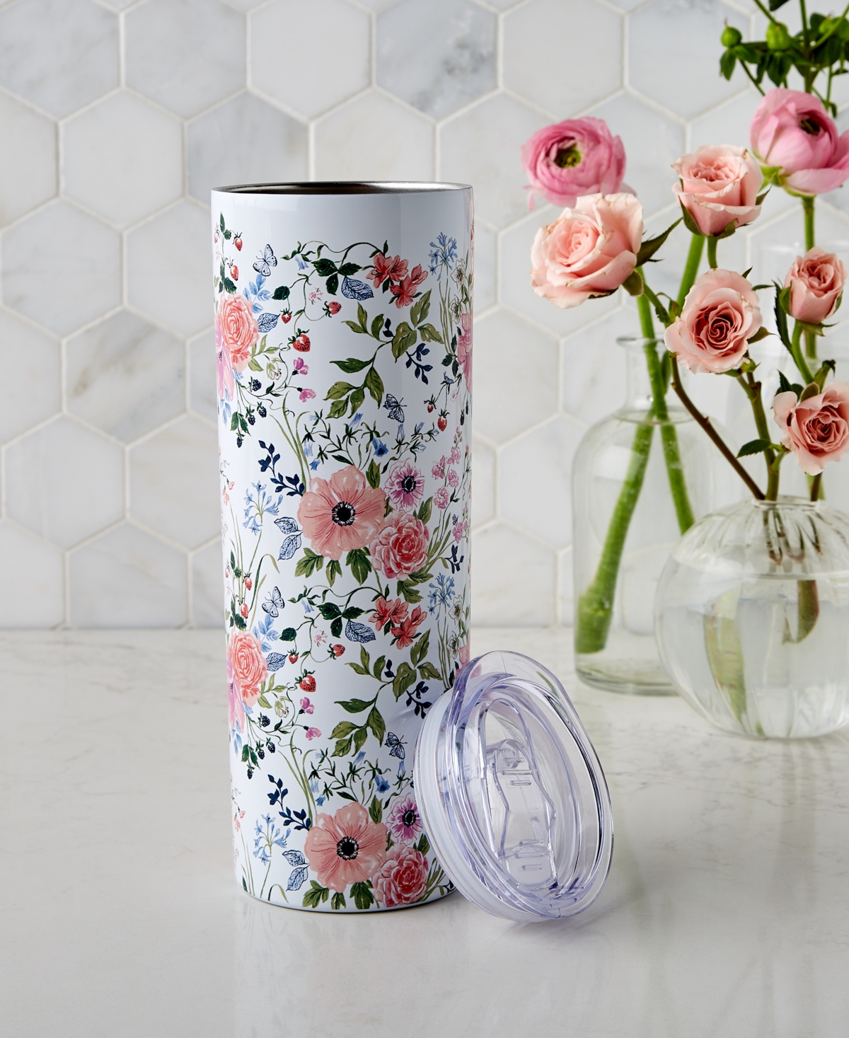 Shop Macy's Flower Show Travel Mug, Created For  In Cream Floral Multi