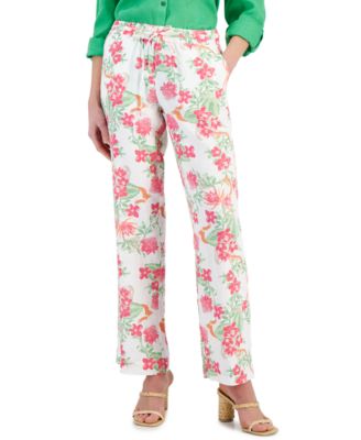 Charter Club - Adventure Foliage Printed High Rise Linen Pants