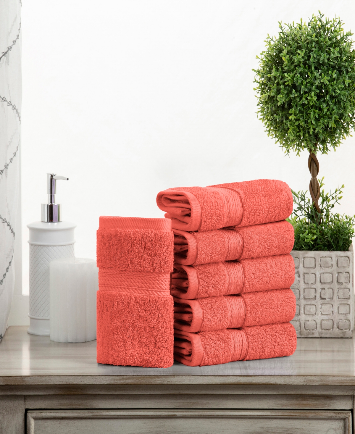 Superior Highly Absorbent 6 Piece Egyptian Cotton Ultra Plush Solid Face Towel Set In Coral
