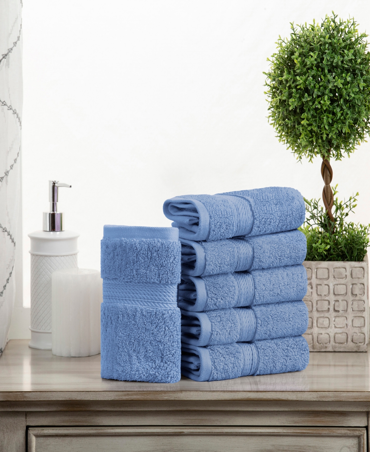 Superior Highly Absorbent 6 Piece Egyptian Cotton Ultra Plush Solid Face Towel Set In Denim Blue