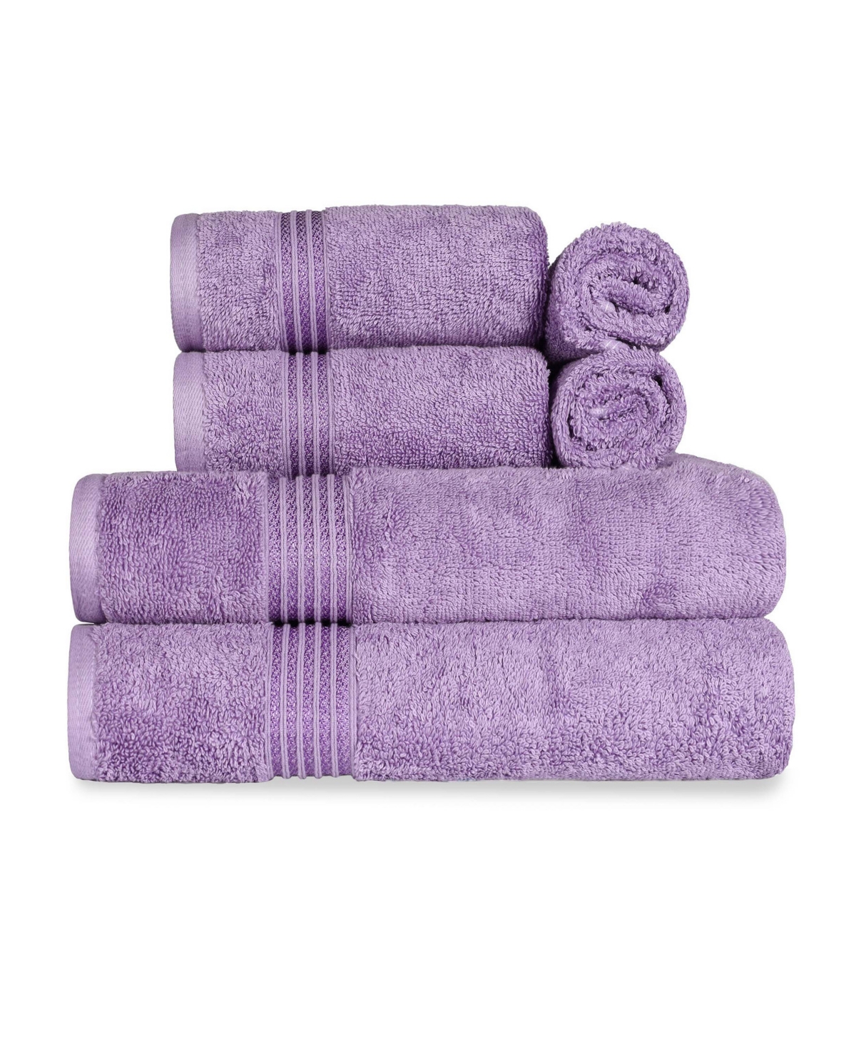 Superior Solid Quick Drying Egyptian Cotton 6 Piece Bath Towel Set In Royal Purple