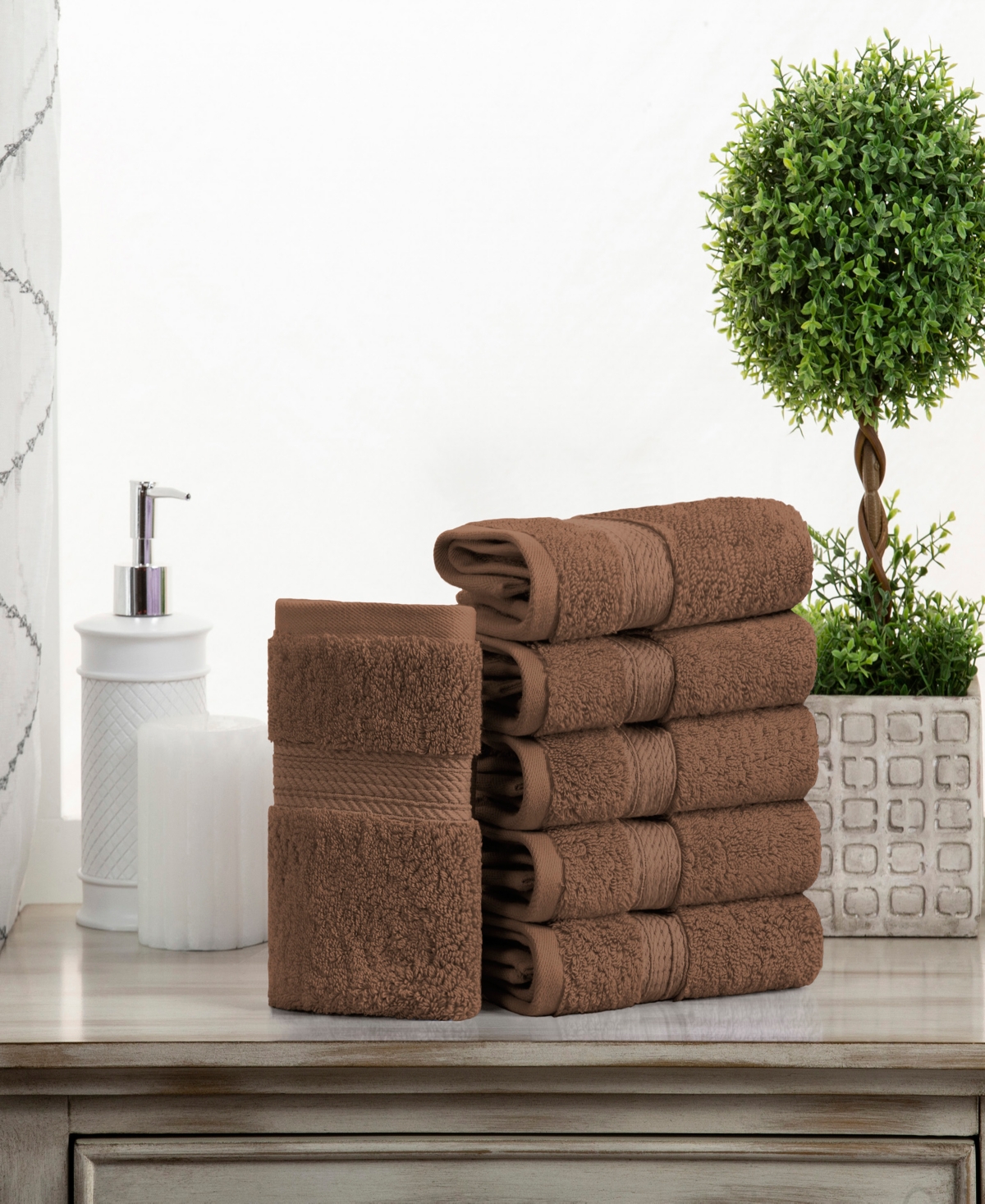 Superior Highly Absorbent 6 Piece Egyptian Cotton Ultra Plush Solid Face Towel Set In Chocolate