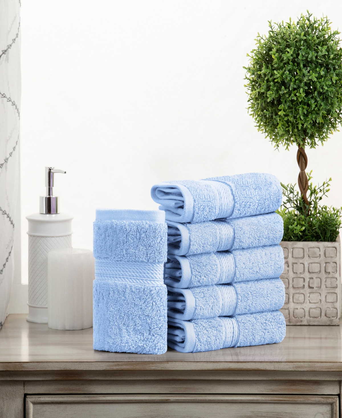 Superior Highly Absorbent 6 Piece Egyptian Cotton Ultra Plush Solid Face Towel Set In Light Blue