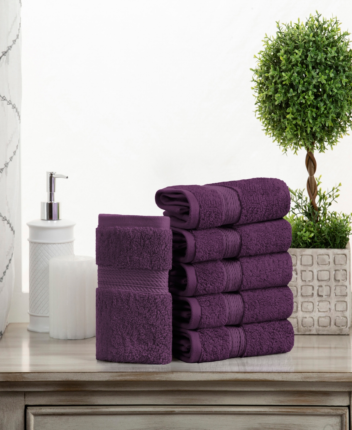 Superior Highly Absorbent 6 Piece Egyptian Cotton Ultra Plush Solid Face Towel Set In Plum