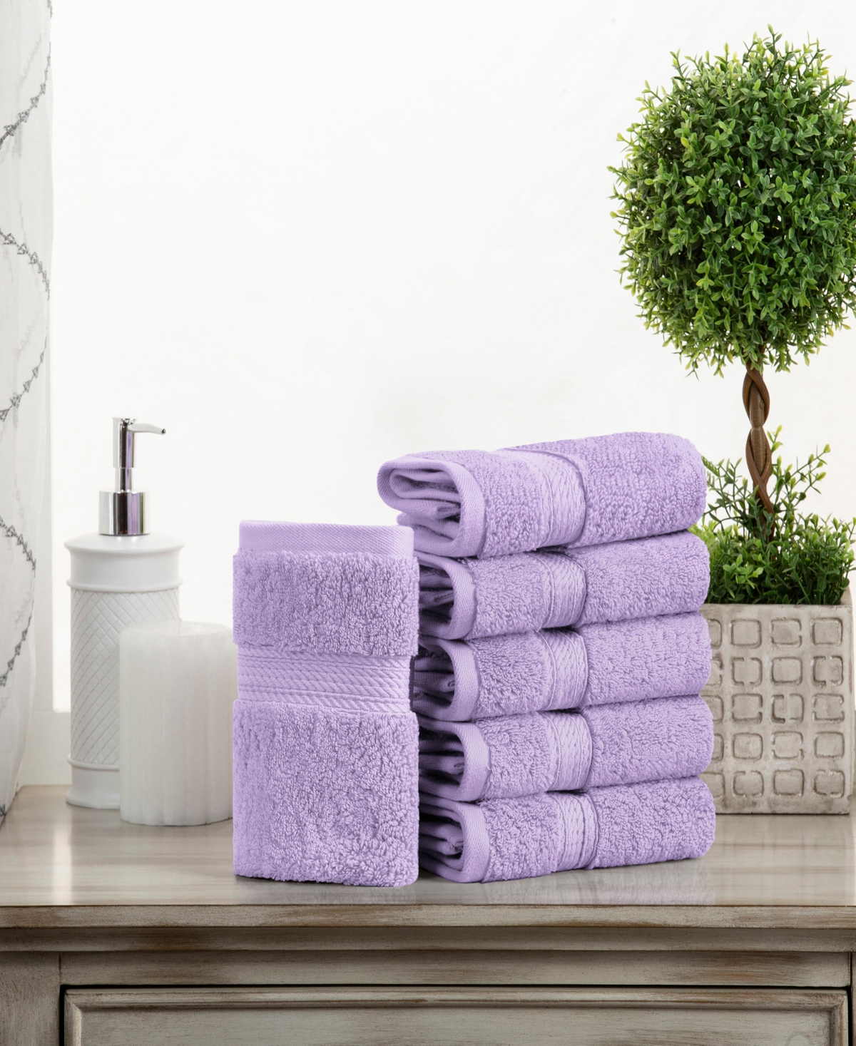 Superior Highly Absorbent 6 Piece Egyptian Cotton Ultra Plush Solid Face Towel Set In Purple