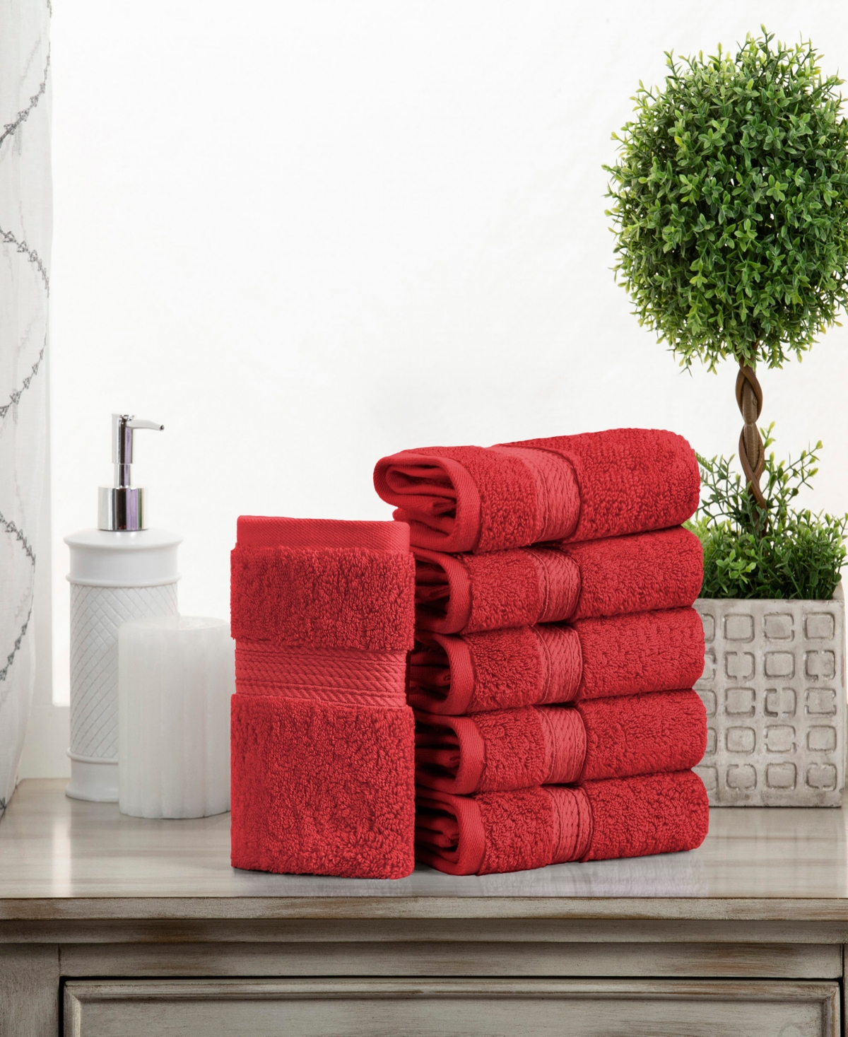 Superior Highly Absorbent 6 Piece Egyptian Cotton Ultra Plush Solid Face Towel Set In Red