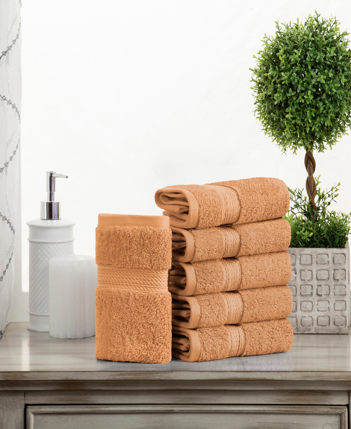 Superior Highly Absorbent 6 Piece Egyptian Cotton Ultra Plush Solid Face Towel Set In Rust