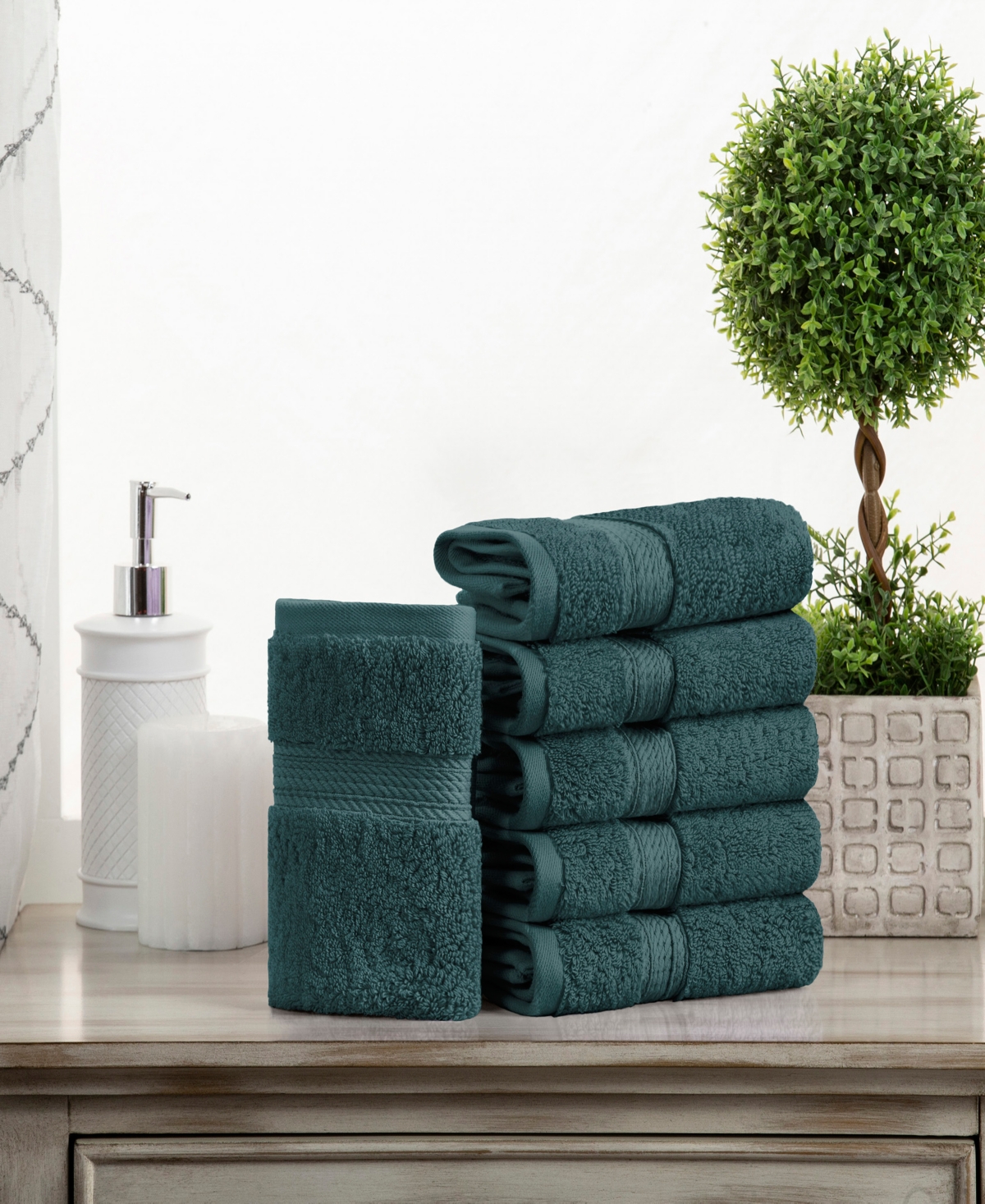 Superior Highly Absorbent 6 Piece Egyptian Cotton Ultra Plush Solid Face Towel Set In Teal