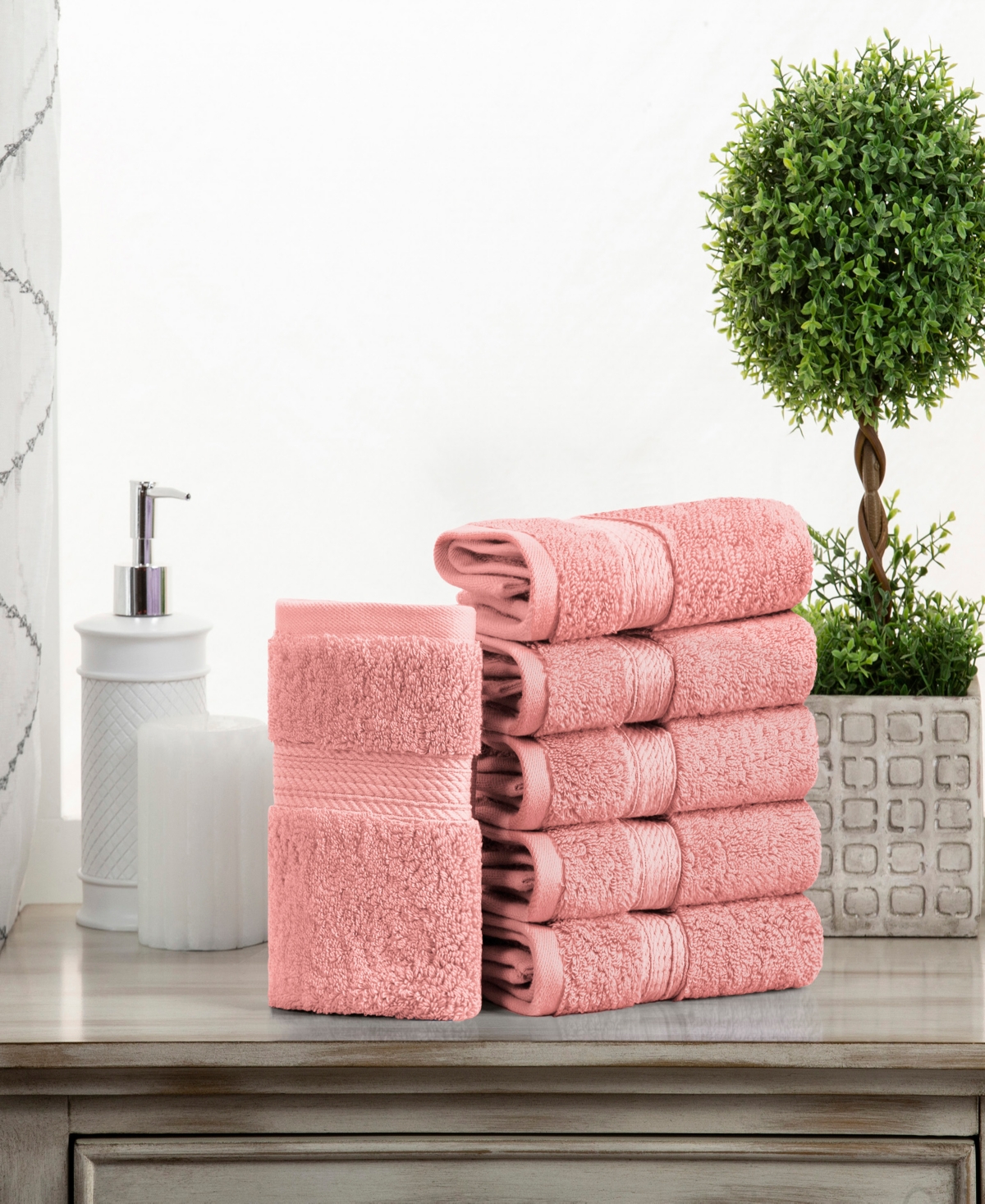 Superior Highly Absorbent 6 Piece Egyptian Cotton Ultra Plush Solid Face Towel Set In Tea Rose