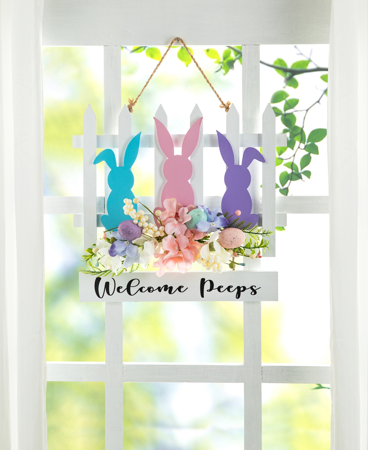 Glitzhome L Easter Wooden Bunny Fence Door Hanger