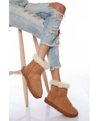 Furniq UK Women's Sheepskin Short Boots, Tan with White Wool Macy's