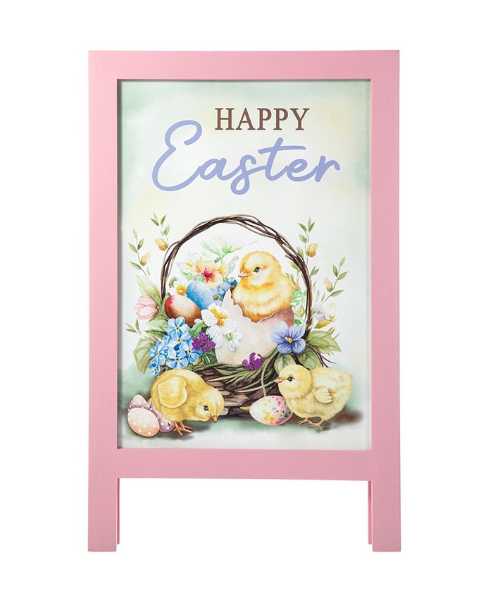Glitzhome 24" H Easter Wooden Baby Chicken Easel Porch Sign Macy's