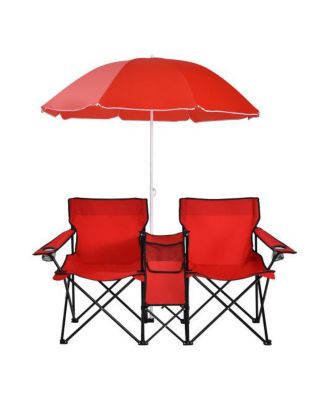 Portable Folding Picnic Double Chair with Umbrella