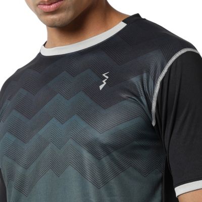 Men's Charcoal Grey Geometric Active wear T-Shirt