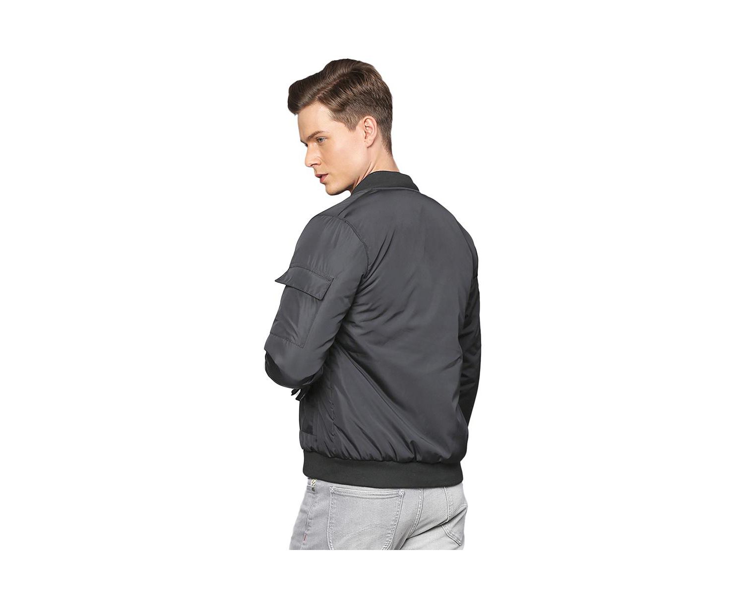 Men's Carbon Black Zip-Front Jacket With Flap Pocket