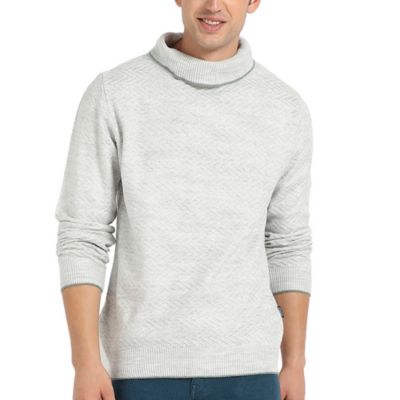 Men's Light Grey Herringbone Textured Pullover Sweater
