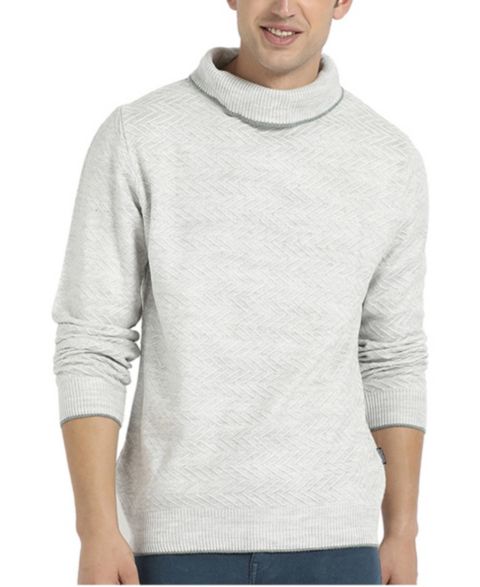 Мужской свитер Cahoot Campus Sutra Light Grey Herringbone Textured Pullover, цвет: Светлый серый