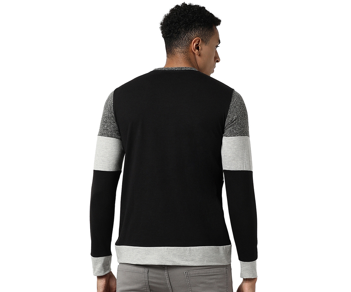 Campus Sutra Men's Black & Grey Heathered Horizontal Striped T-Shirt