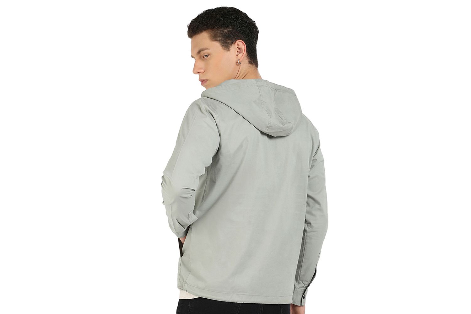 Men's Sage Green Half-Zip Utility Jacket With Contrast Drawstring