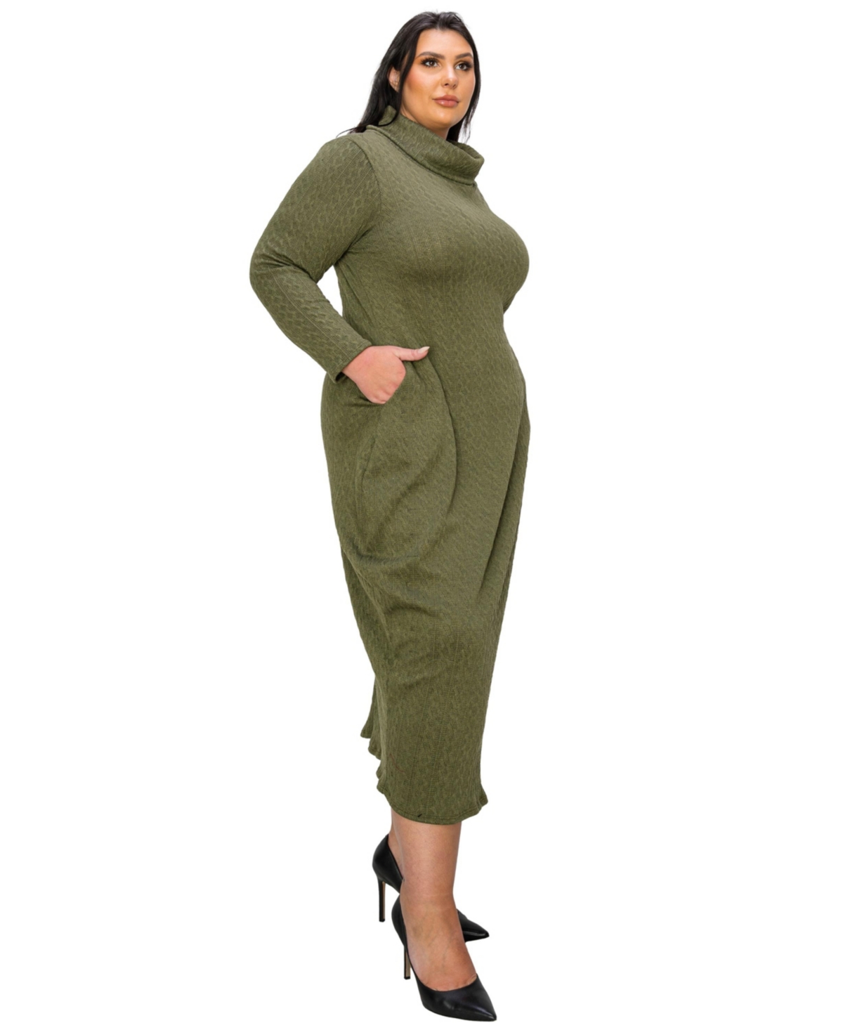 L I V D Plus Size Lana Cowl Turtle Neck Pocket Sweater Dress